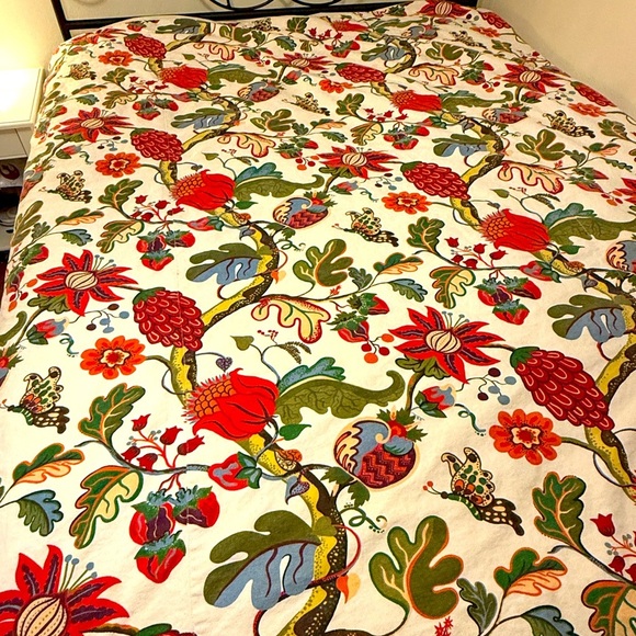 Pottery Barn Floral/Fruit Linen Blend Duvet Cover Button Closure Cottage FLAWS - Picture 1 of 11